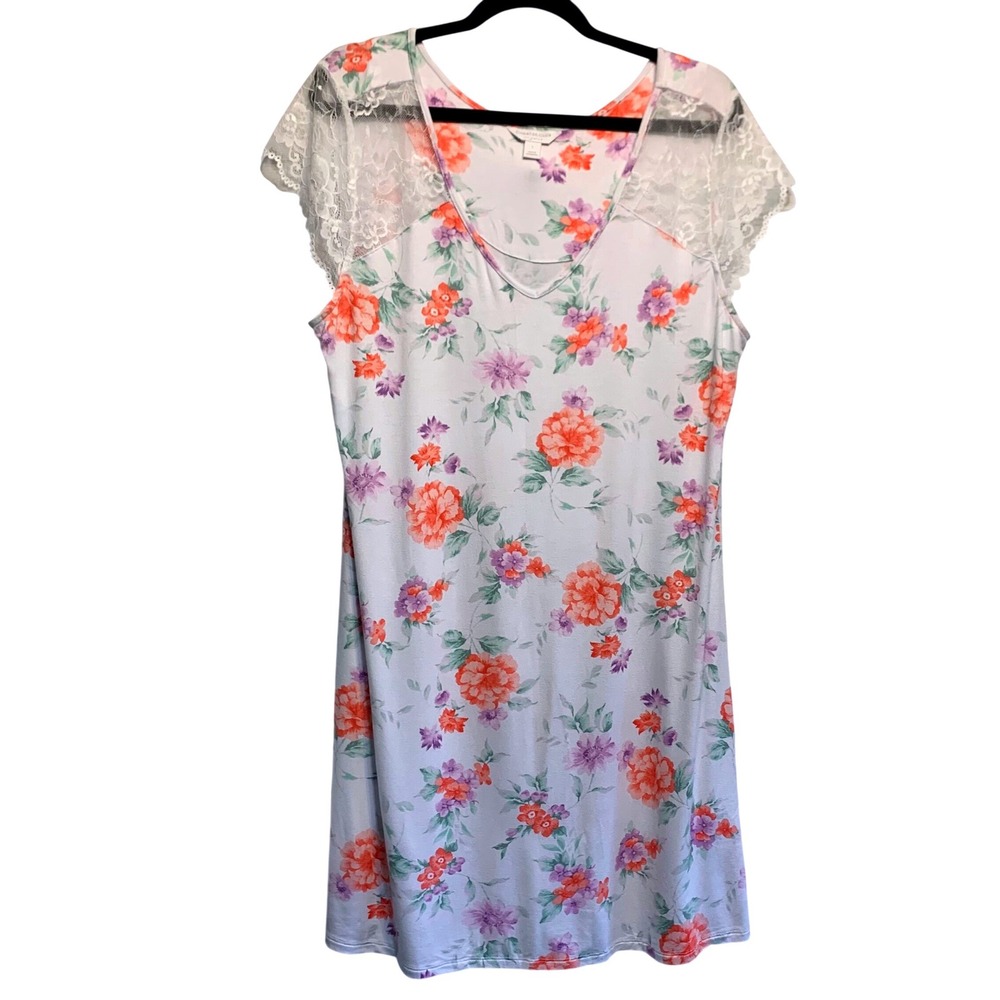 NWT Charter Club Nightgown Large White Floral Lace Romantic AIry Cottagecore